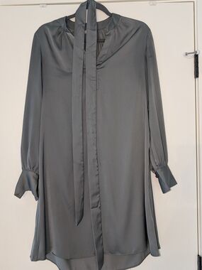 H&M Charcoal Tie-Neck Long Sleeve Dress